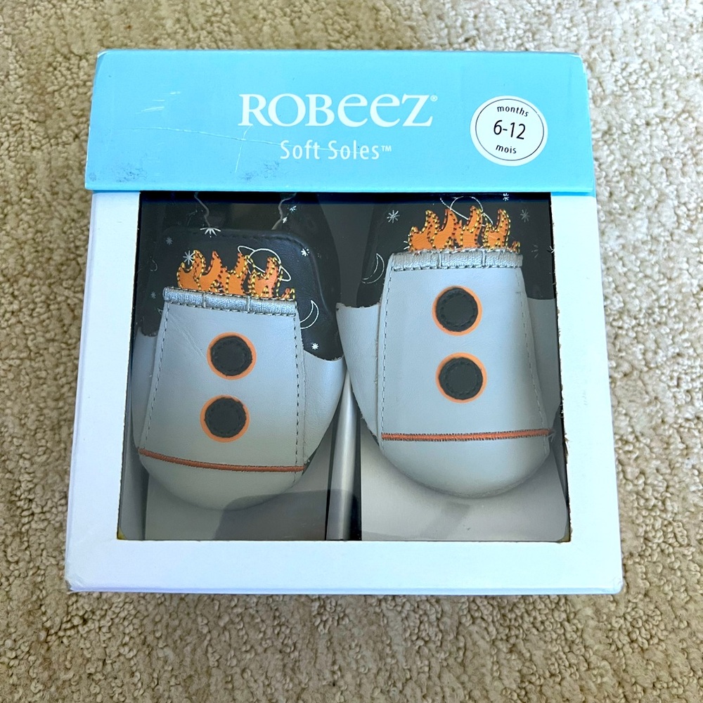 Robeez Soft Soles Baby Boys Rocket Shoes 6-12m NWOT